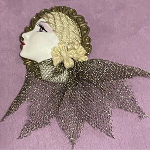 Vintage Flapper Girl Brooch Art Deco